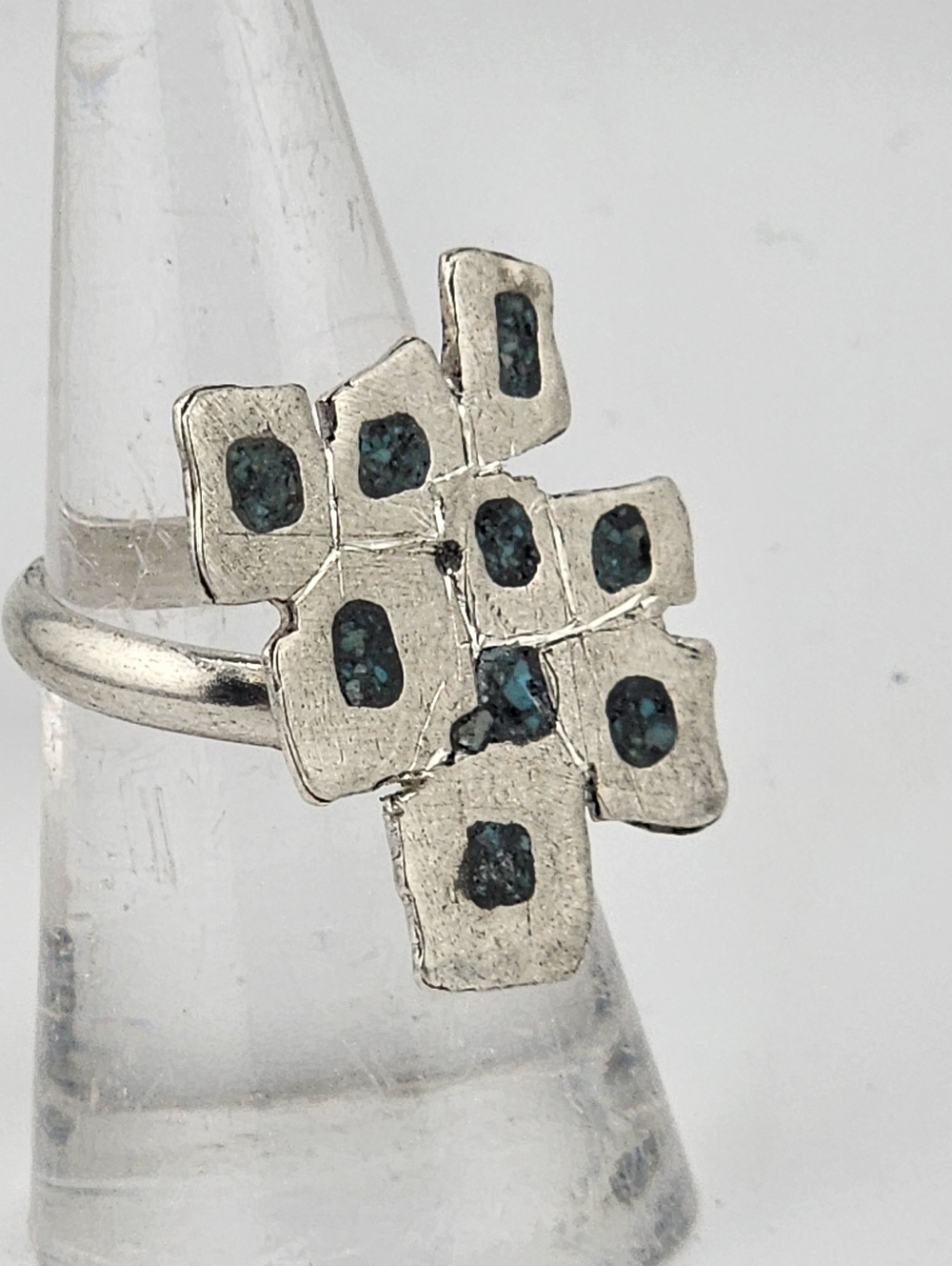 INLAY TURQUOISE ADJUSTABLE RING HANDMADE STERLING - Picture 9 of 12